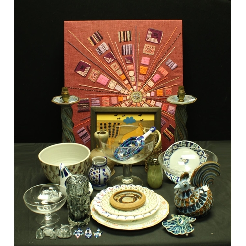 5172 - Studio Pottery & Glassware - a pair of studio pottery table lamps; a Sargadelos stylised bird; other... 