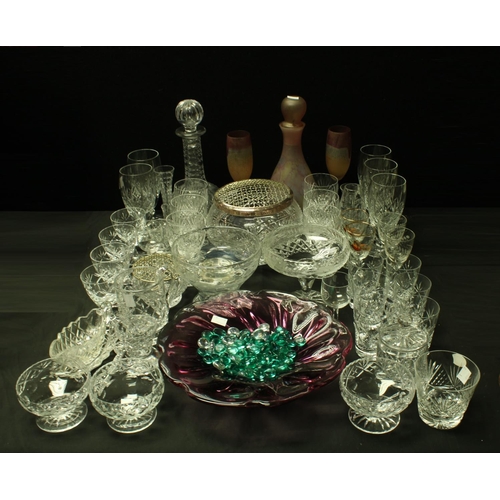 5173 - A set of six Tutbury cut glass wine glasses; other cut glass ware, drinking glasses, decanter, rose ... 