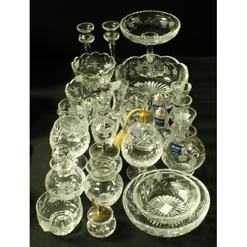 5175 - A Stuart Crystal Fuchsia pattern pedestal bon-bon dish, others similar, some with paper labels, perf... 
