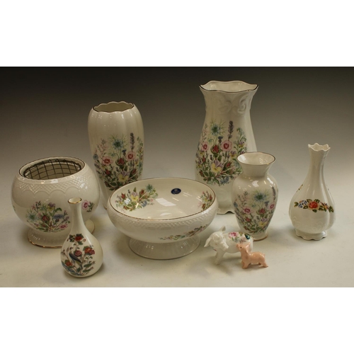 5177 - An Aynsley Wild Tudor vase, rose bowl, bowl, others similar; Wedgwood vase; etc (8)