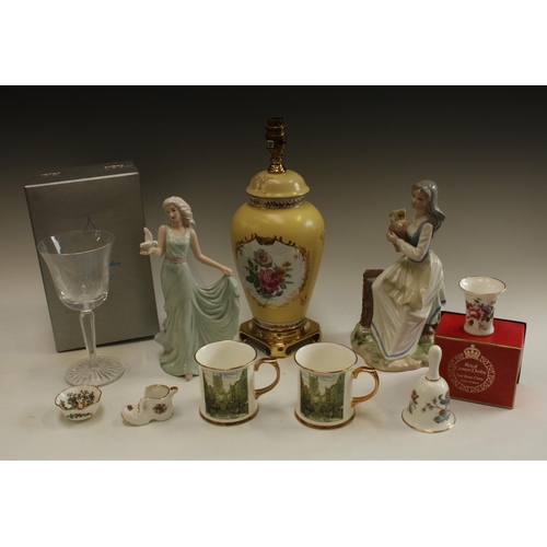 5179 - A Royal Crown Derby Posie pattern miniature vase, boxed; a baluster table lamp; a Spanish porcelain ... 