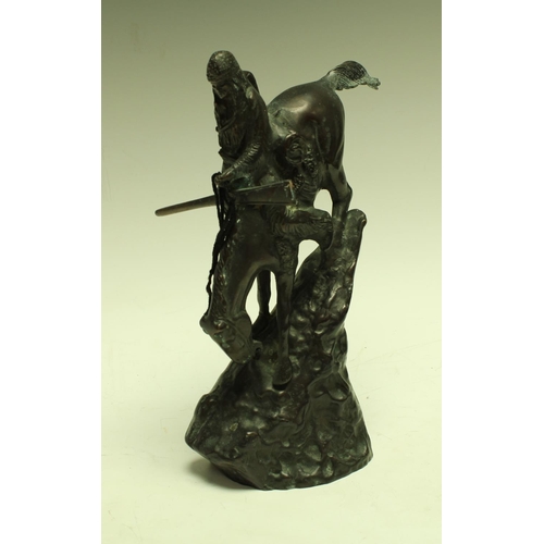 5310 - A Remington type bronze, figure on horse back, 23.5cm, unmarked