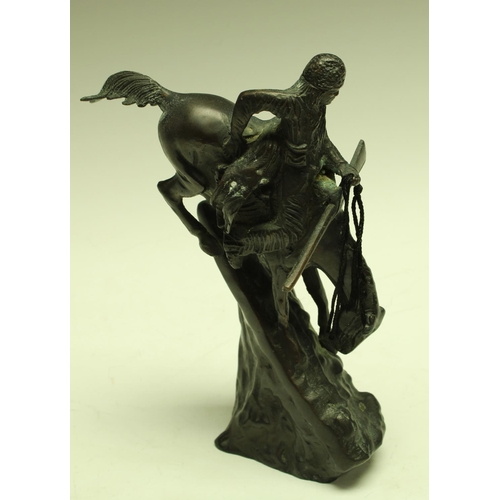 5310 - A Remington type bronze, figure on horse back, 23.5cm, unmarked