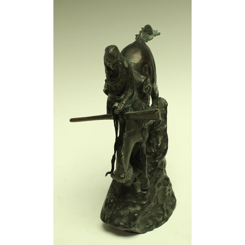 5310 - A Remington type bronze, figure on horse back, 23.5cm, unmarked