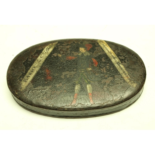 5315 - A 19th century black painted tin circular spice box, the interior divided in to sections, 14cm diam,... 