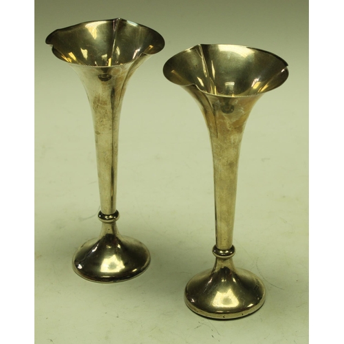 5700 - A pair of Edwardian silver mantel vases, James Dixon & Sons, Sheffield 1906