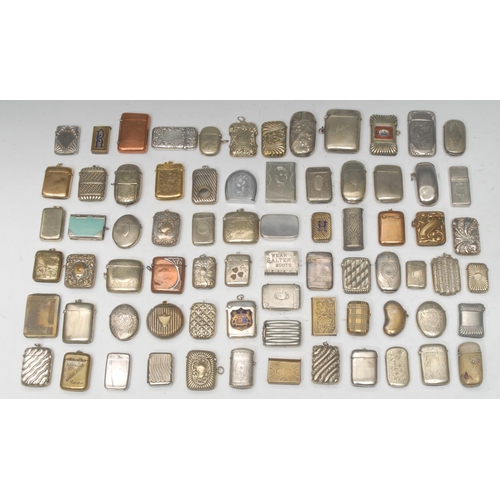 1110 - A collection of 19th century and later vesta cases, including EPNS, copper and brass, comprising Roc... 