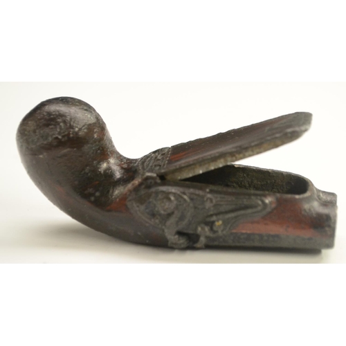 1132 - A 19th century novelty pewter snuff box, as an 18th century double-barrel flintlock pistol, shaped r... 