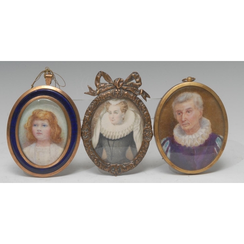 1159 - H**Rigby, early 20th century, a portrait miniature, Nancy, on ivory, gilt metal and blue enamel oval... 