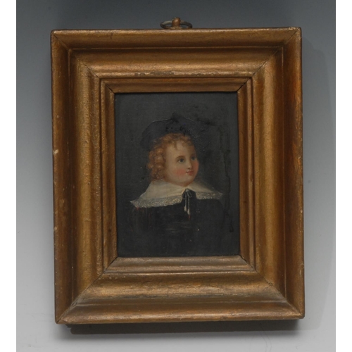 1162 - English School (19th century), a miniature, of a young boy, with white lace collar,  oil, 10cm x 7.5... 