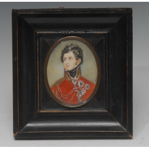 1167 - After Sir Thomas Lawrence, a portrait miniature of George IV, bust-length, oval, indistinctly signed... 