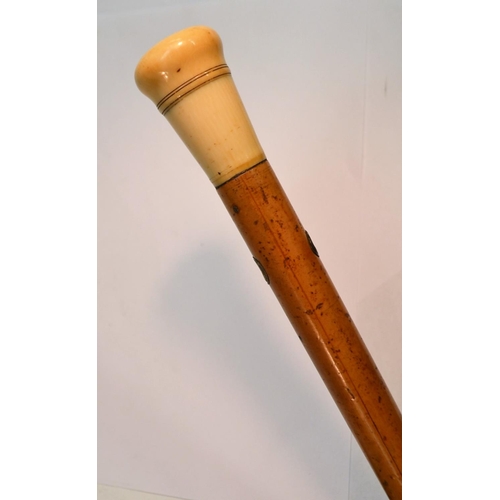 1230 - A 19th century gentleman's pomander walking stick, the domed ivory pommel with pierced screw-fitting... 