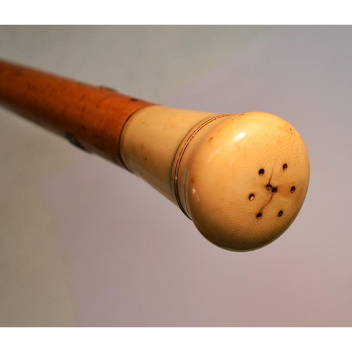 1230 - A 19th century gentleman's pomander walking stick, the domed ivory pommel with pierced screw-fitting... 