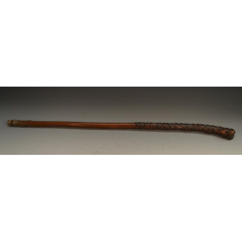 1231 - A 19th century gentleman's 'life preserver' walking stick, the fruitwood cane applied with steel nai... 