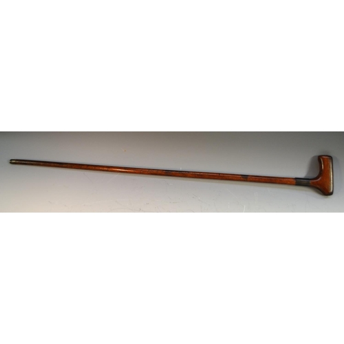 1234 - A 19th century gentleman's novelty snuff box walking stick, the L-shaped rosewood handle with 'puzzl... 