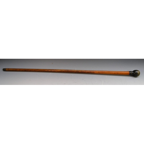 1237 - A 19th century gentleman's novelty 'siren cane' system walking stick, the silvered globular pommel e... 