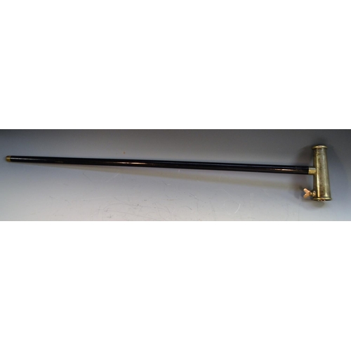 1238 - An early 20th century gentleman's novelty walking cane, the silver plated handle as a clamp, ebony s... 