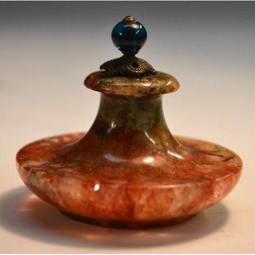 1244 - A post-Regency Derbyshire fluorspar compressed urnular scent bottle, 6cm diam, c.1840