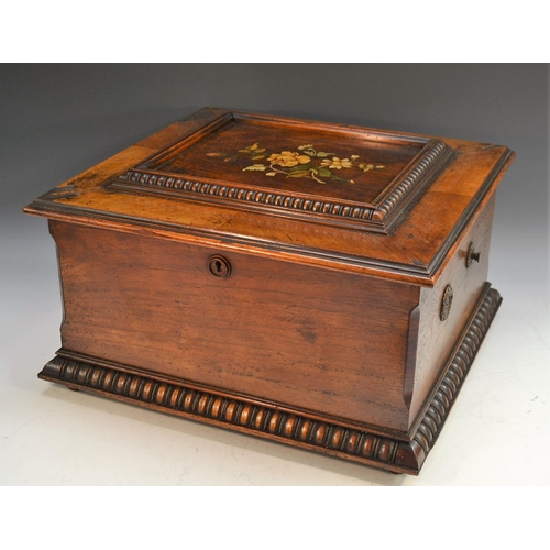 1246 - A 19th century walnut  table-top symphonion, horizontal movement playing steel disks, hinged cover i... 