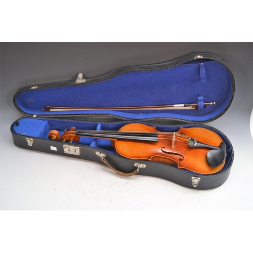 1251 - A 19th century viola, the two-piece back 39cm long excluding button, paper label Antonius Stradivari... 