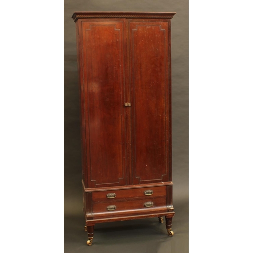 1295 - An unusual late 19th century cabinet, Greek key cornice above a pair of rectangular doors applied wi... 