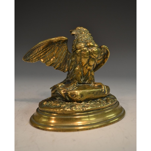 1313 - A 19th century bronze novelty inkwell, cast as a bird, hinged cover, oval base, 15.5cm wide, c.1860