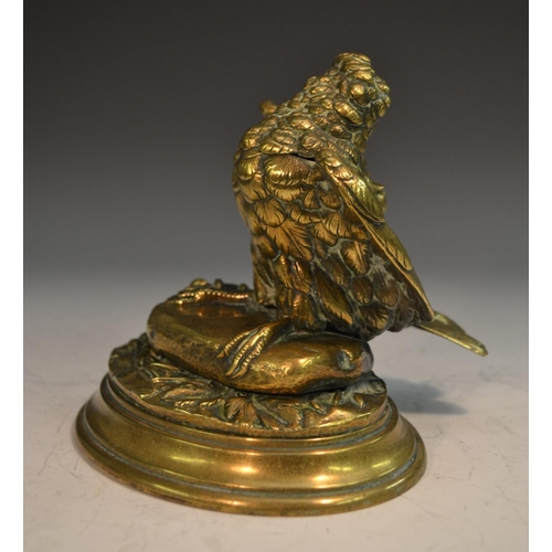 1313 - A 19th century bronze novelty inkwell, cast as a bird, hinged cover, oval base, 15.5cm wide, c.1860