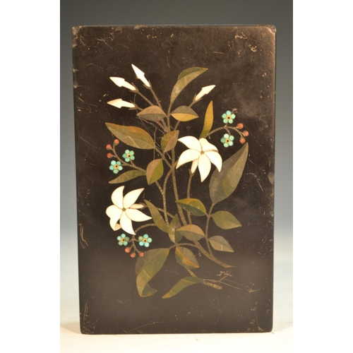 1335 - A 19th century Derbyshire Ashford marble rectangular desk weight, inlaid with a spray of lilies, 14c... 