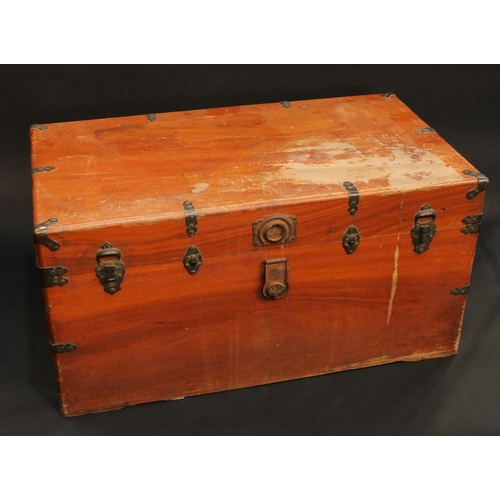 1342 - A 19th century brass mounted camphor wood campaign chest, hinged cover, carrying handles to sides, 4... 