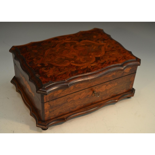 1345 - A 19th century French kingwood and marquetry dressing box, inlaid throughout with strapwork outlined... 