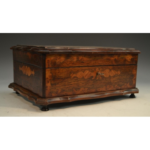 1345 - A 19th century French kingwood and marquetry dressing box, inlaid throughout with strapwork outlined... 