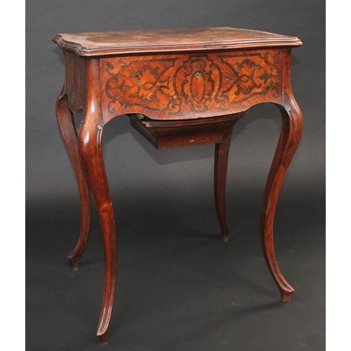 1346 - A 19th century French kingwood, rosewood and marquetry shaped serpentine combination dressing and wo... 