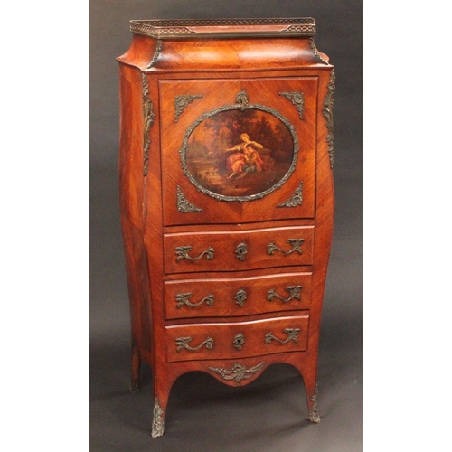 1347 - A 19th century French Louis XV Revival gilt metal mounted rosewood and Vernis Martin secretaire a ab... 