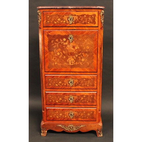 1349 - A 19th century French Louis XV Revival kingwood, rosewood and marquetry secretaire a abbattant, ross... 