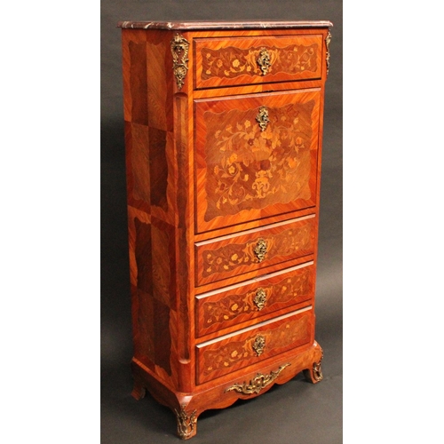 1349 - A 19th century French Louis XV Revival kingwood, rosewood and marquetry secretaire a abbattant, ross... 