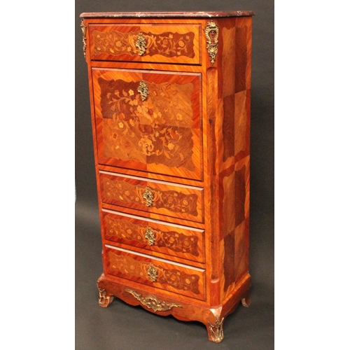 1349 - A 19th century French Louis XV Revival kingwood, rosewood and marquetry secretaire a abbattant, ross... 