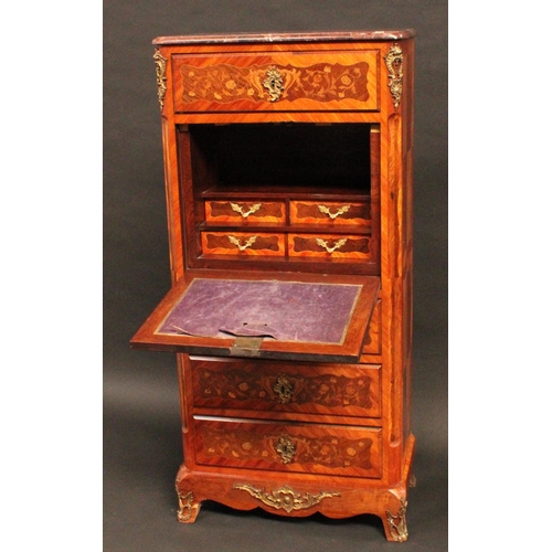 1349 - A 19th century French Louis XV Revival kingwood, rosewood and marquetry secretaire a abbattant, ross... 