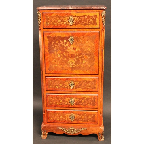 1349 - A 19th century French Louis XV Revival kingwood, rosewood and marquetry secretaire a abbattant, ross... 