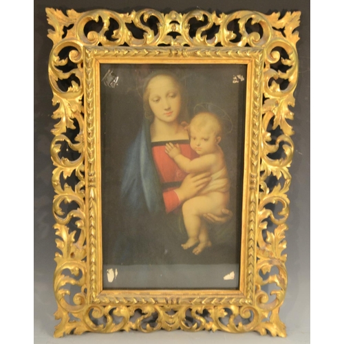 1361 - A 19th century giltwood frame, pierced with acanthus scrolls, 57cm x 42cm