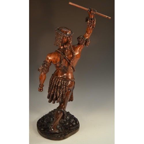 1365 - A 19th century hardwood figure, of an African warrior, standing with spear raised, 60cm high