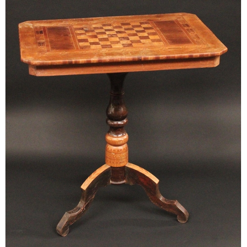 1369 - A 19th century Italian marquetry canted rectangular pedestal games table, inlaid for chess within a ... 