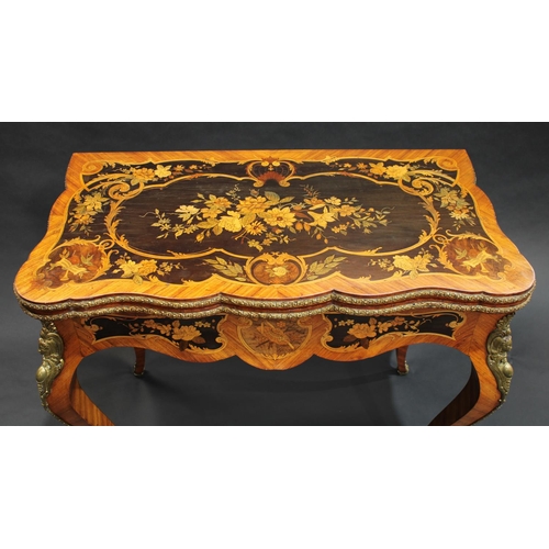 1371 - A 19th century Louis XV Revival gilt metal mounted kingwood and marquetry shaped rectangular card ta... 