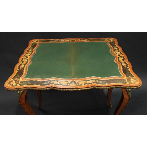 1371 - A 19th century Louis XV Revival gilt metal mounted kingwood and marquetry shaped rectangular card ta... 