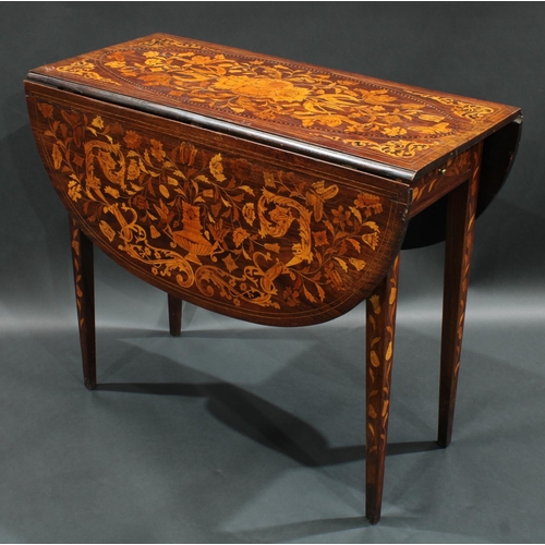 1373 - A 19th century mahogany and marquetry Pembroke table, rectangular top with fall leaves profusely inl... 