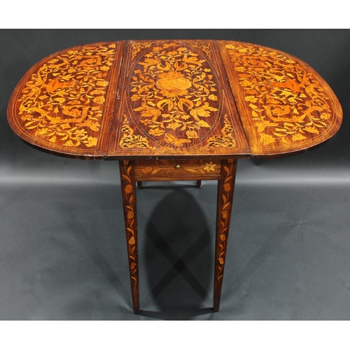 1373 - A 19th century mahogany and marquetry Pembroke table, rectangular top with fall leaves profusely inl... 