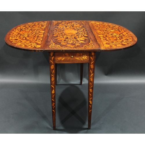 1373 - A 19th century mahogany and marquetry Pembroke table, rectangular top with fall leaves profusely inl... 