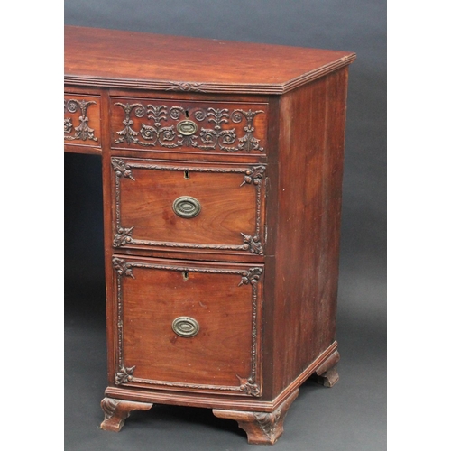 1374 - A 19th century mahogany bow fronted sideboard, in the Chippendale Rococo taste, slightly oversailing... 