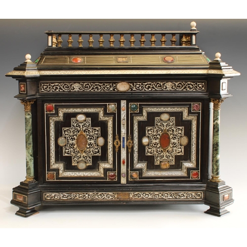 1382 - A 19th century Milanese agate mounted ebony and ivory marquetry table cabinet, in the Rennaissance t... 