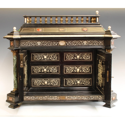 1382 - A 19th century Milanese agate mounted ebony and ivory marquetry table cabinet, in the Rennaissance t... 