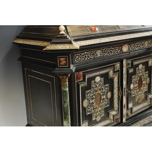 1382 - A 19th century Milanese agate mounted ebony and ivory marquetry table cabinet, in the Rennaissance t... 